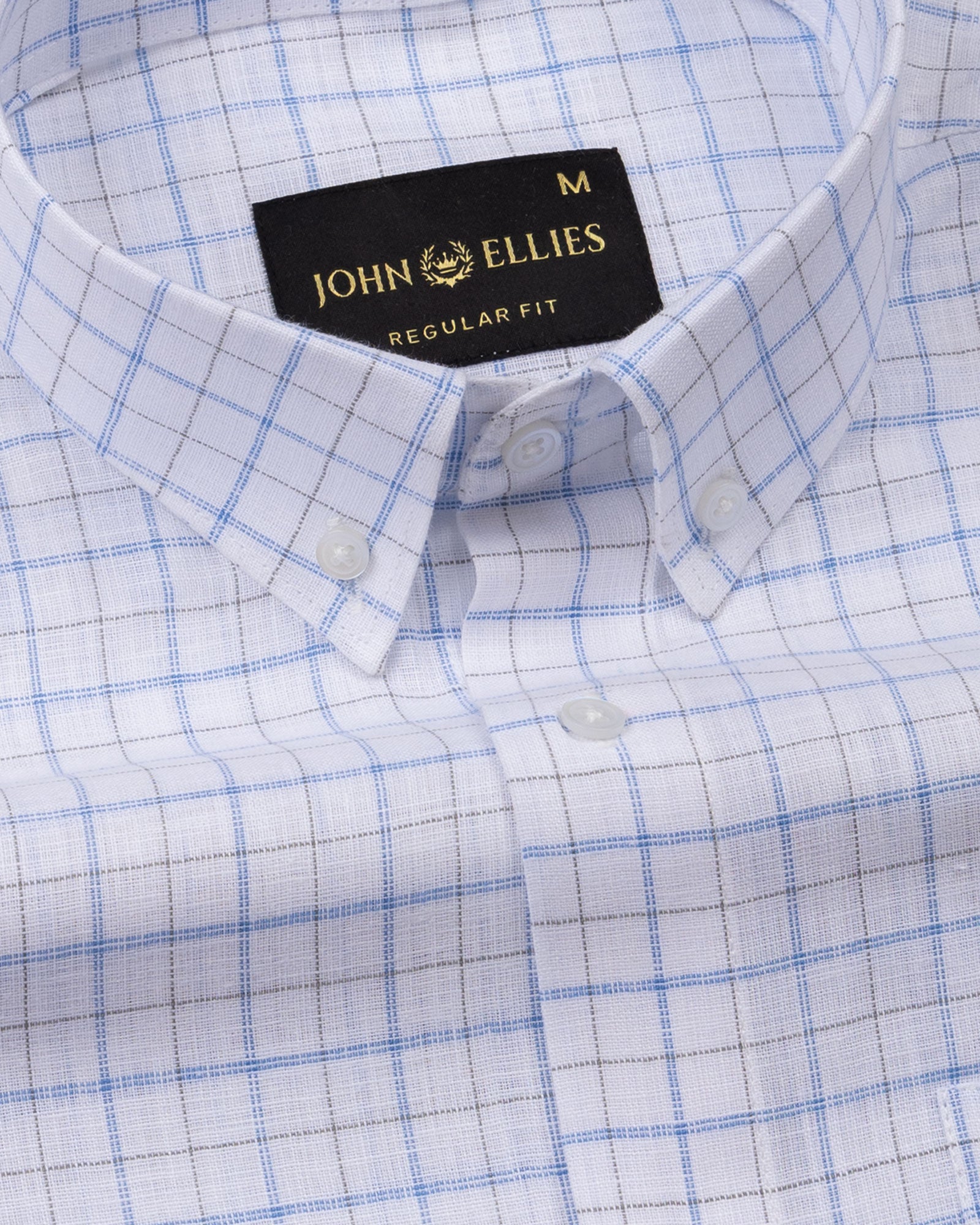 Opal Double Line Blue Check Button Down Linen Shirt - John Ellies