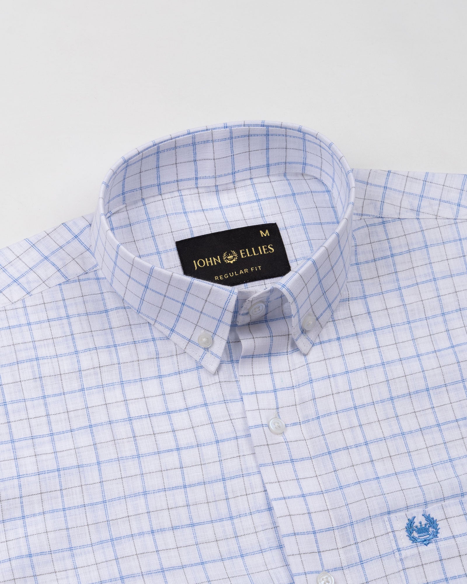 Opal Double Line Blue Check Button Down Linen Shirt - John Ellies