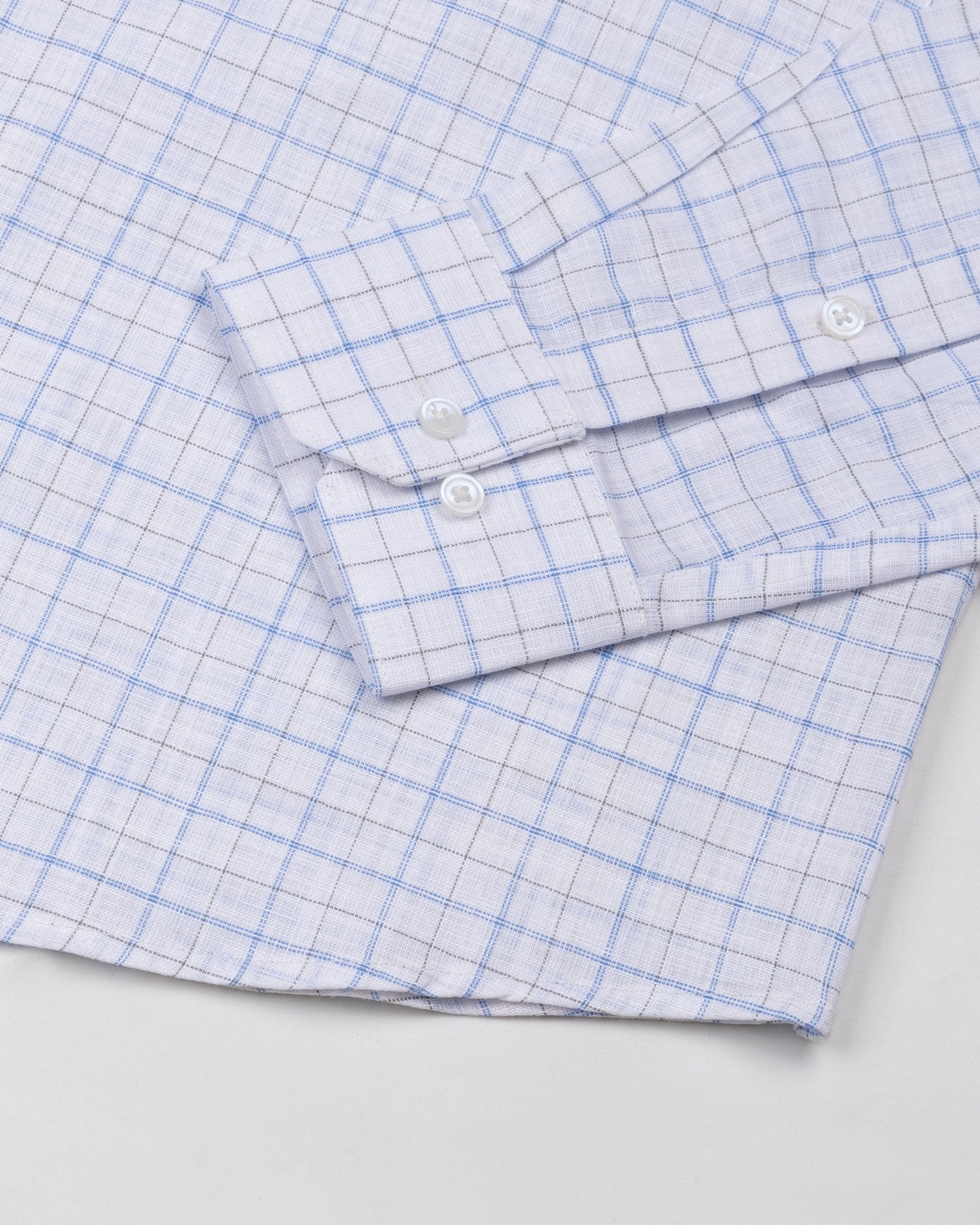 Opal Double Line Blue Check Button Down Linen Shirt - John Ellies
