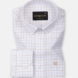 Opal Double Line Brown Check Button Down Linen Shirt - John Ellies