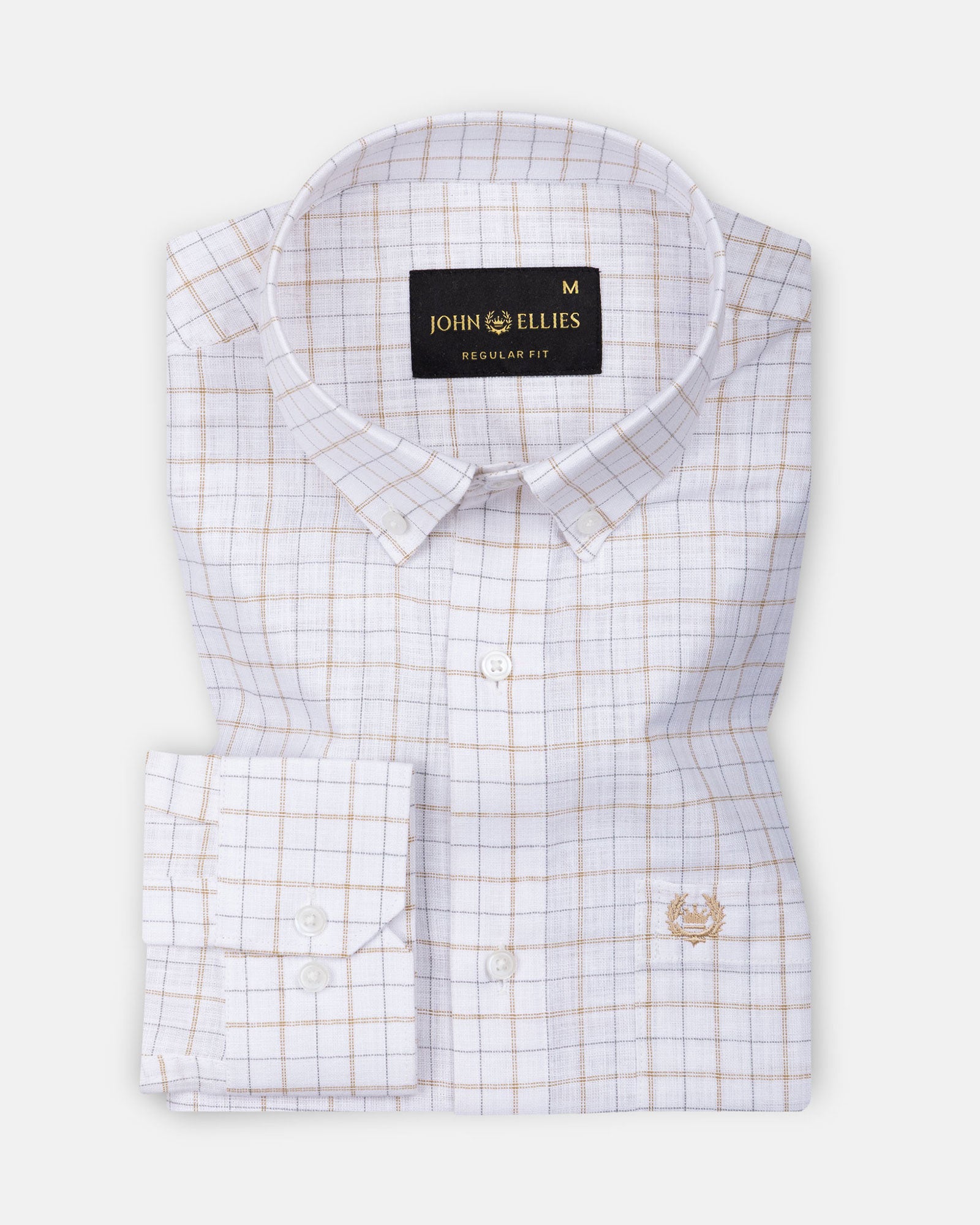 Opal Double Line Brown Check Button Down Linen Shirt - John Ellies