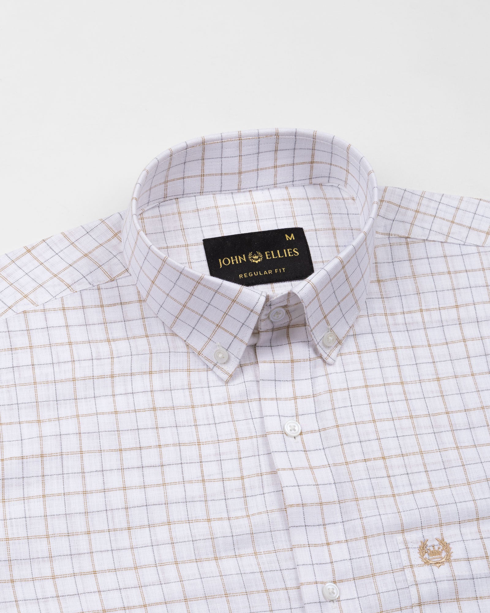 Opal Double Line Brown Check Button Down Linen Shirt - John Ellies
