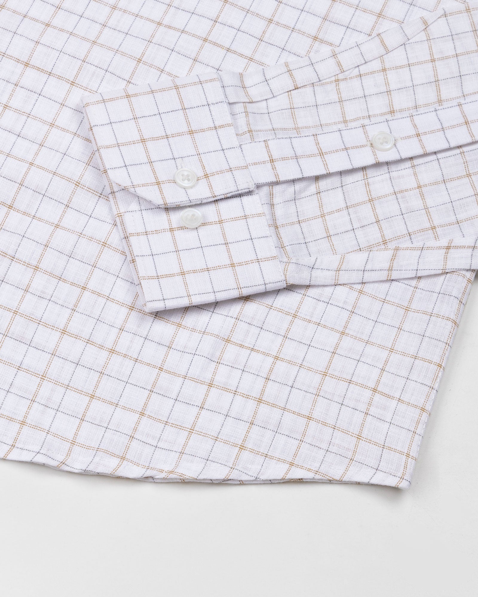Opal Double Line Brown Check Button Down Linen Shirt - John Ellies