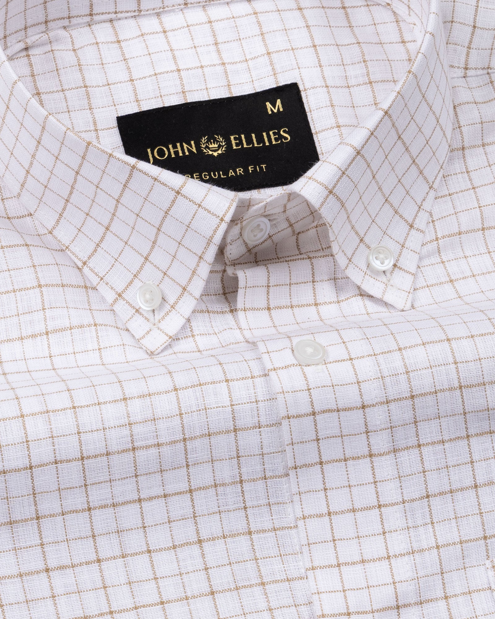 Opal Grid Brown Check Button Down Linen Shirt - John Ellies