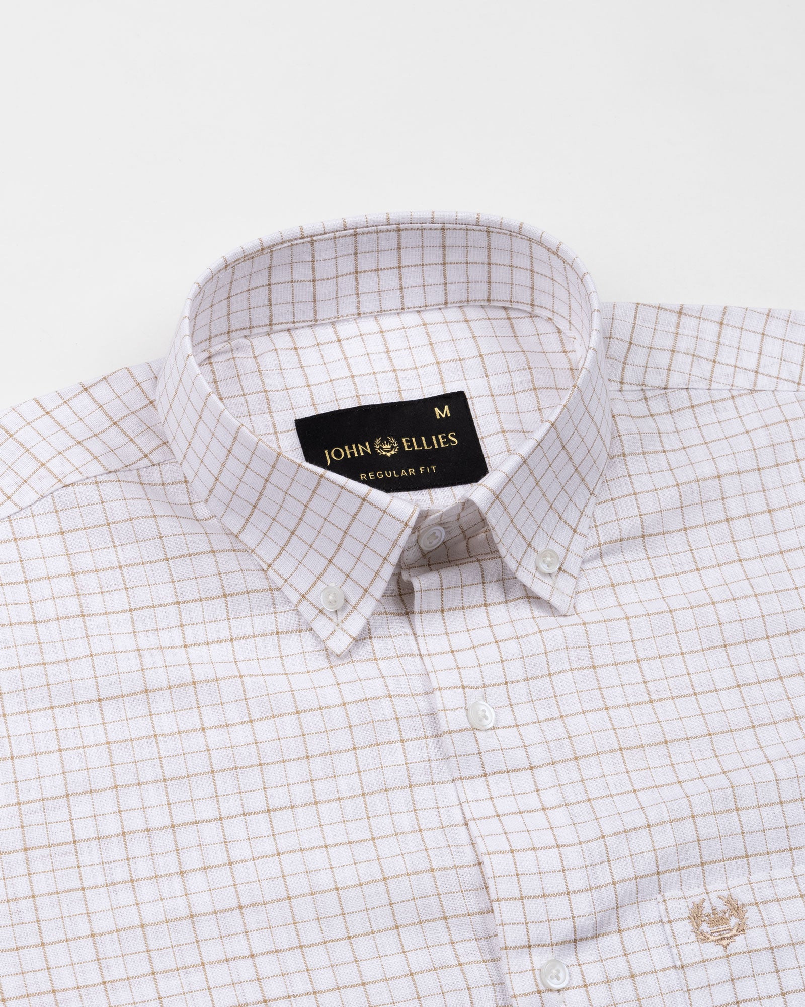 Opal Grid Brown Check Button Down Linen Shirt - John Ellies