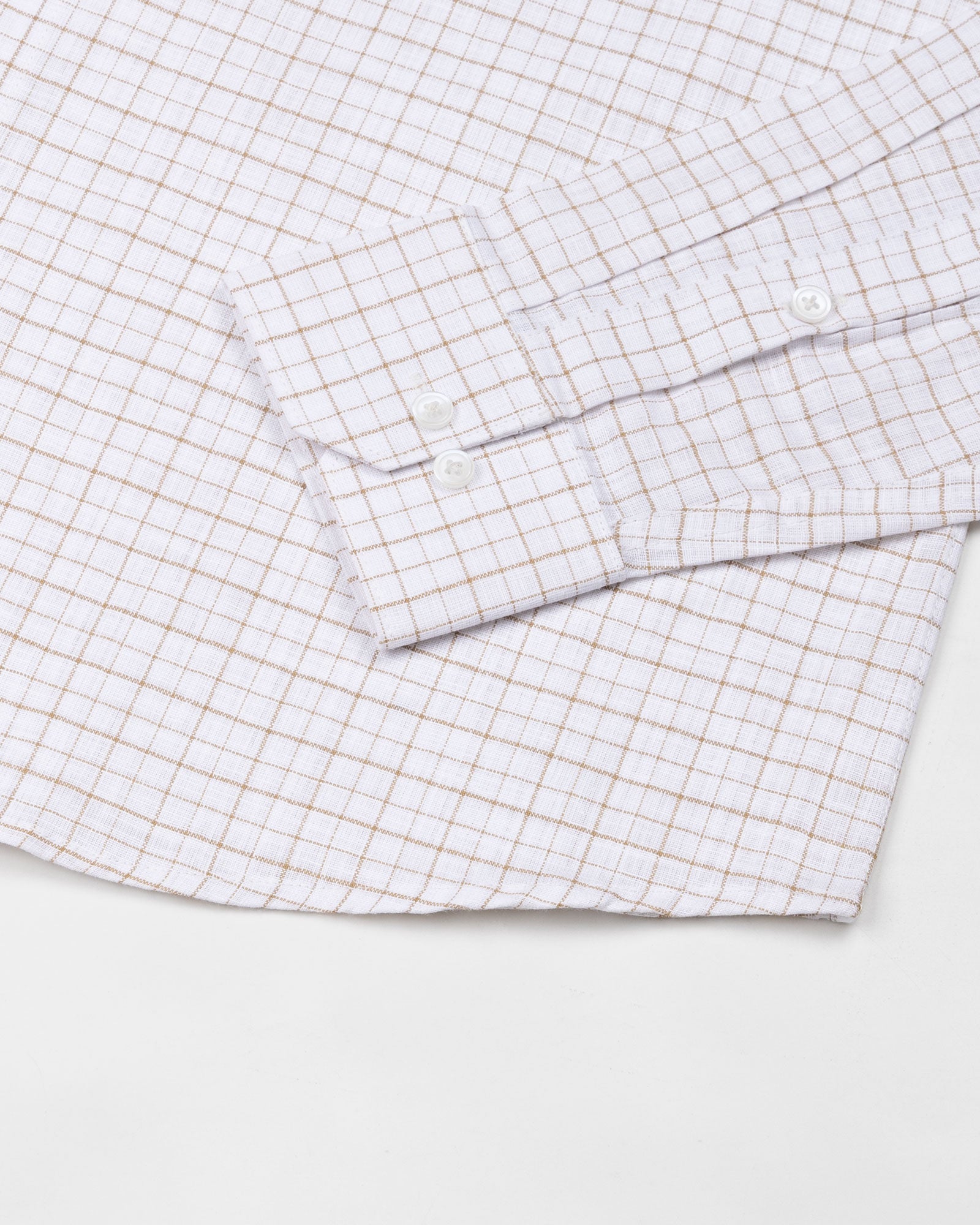 Opal Grid Brown Check Button Down Linen Shirt - John Ellies