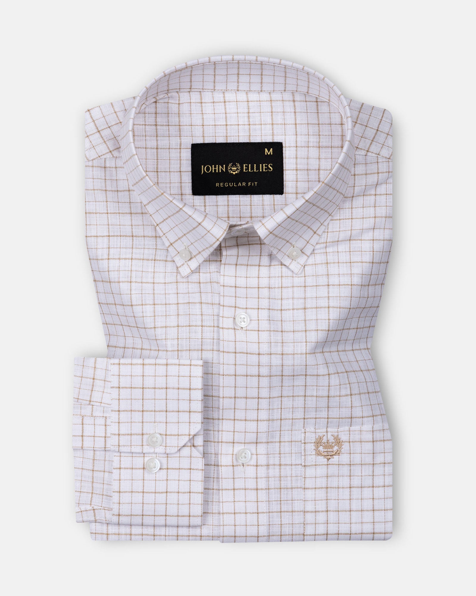 Opal Grid Brown Check Button Down Linen Shirt - John Ellies