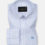 Opal Grid Blue Check Button Down Linen Shirt - John Ellies