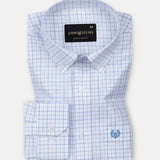 Opal Grid Blue Check Button Down Linen Shirt - John Ellies