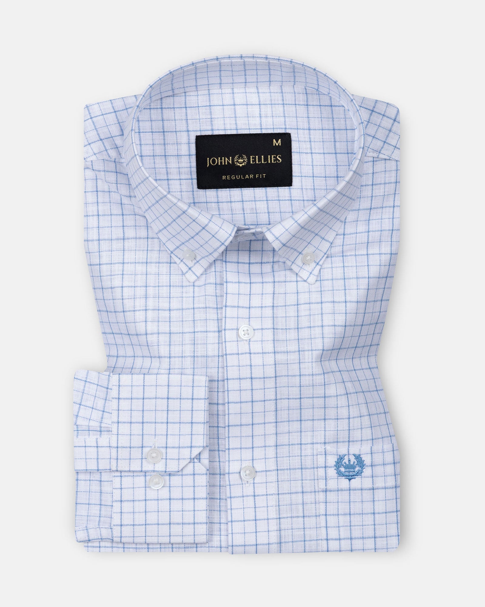 Opal Grid Blue Check Button Down Linen Shirt - John Ellies