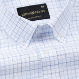 Opal Grid Blue Check Button Down Linen Shirt - John Ellies