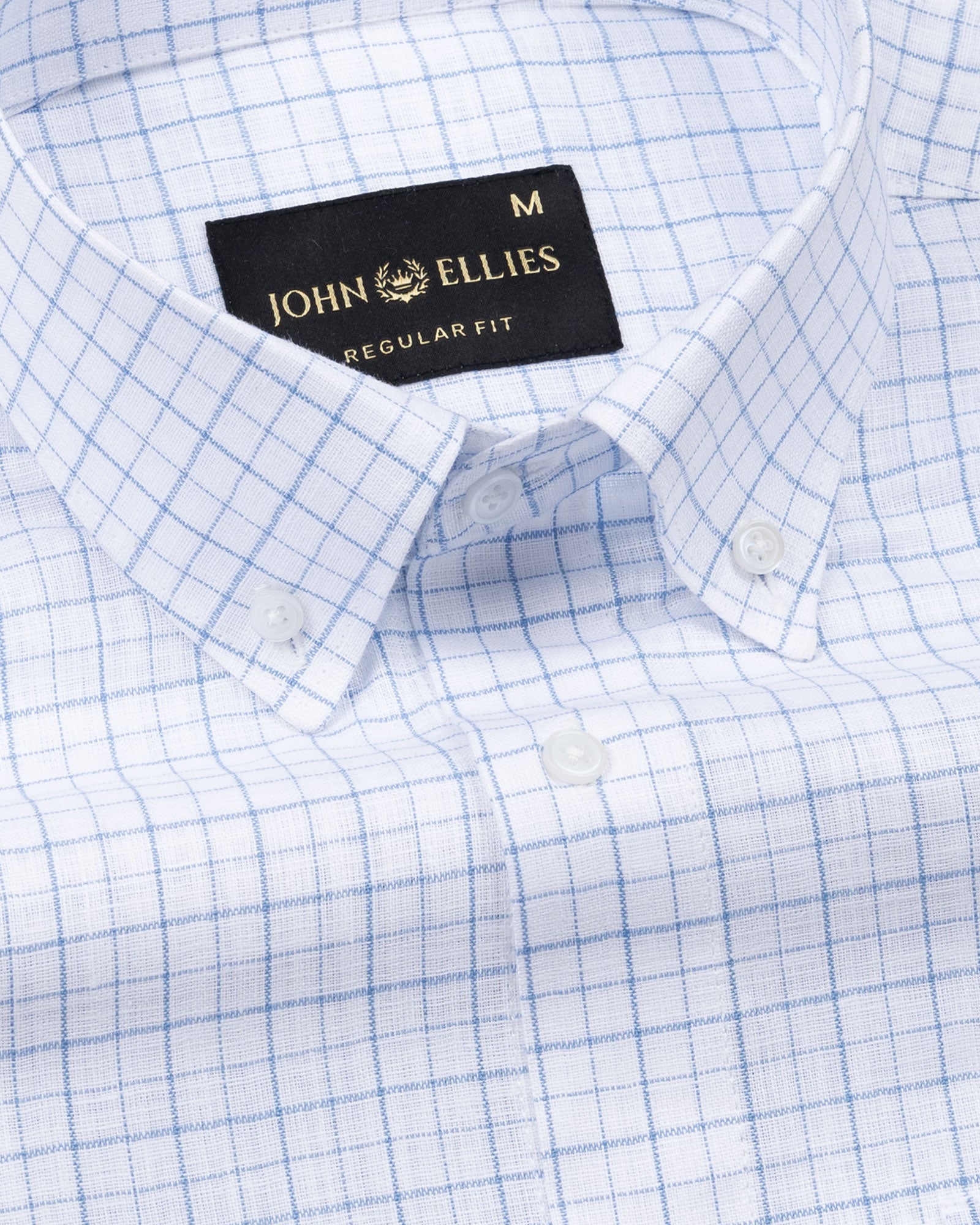 Opal Grid Blue Check Button Down Linen Shirt - John Ellies
