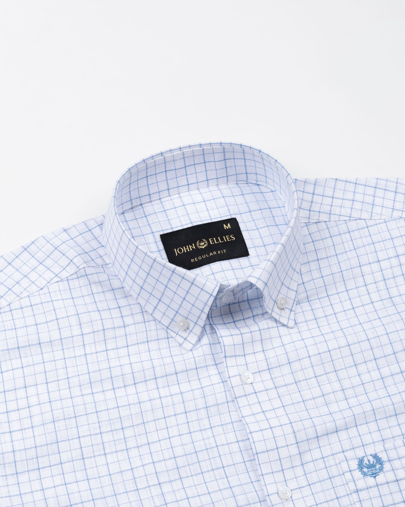 Opal Grid Blue Check Button Down Linen Shirt - John Ellies