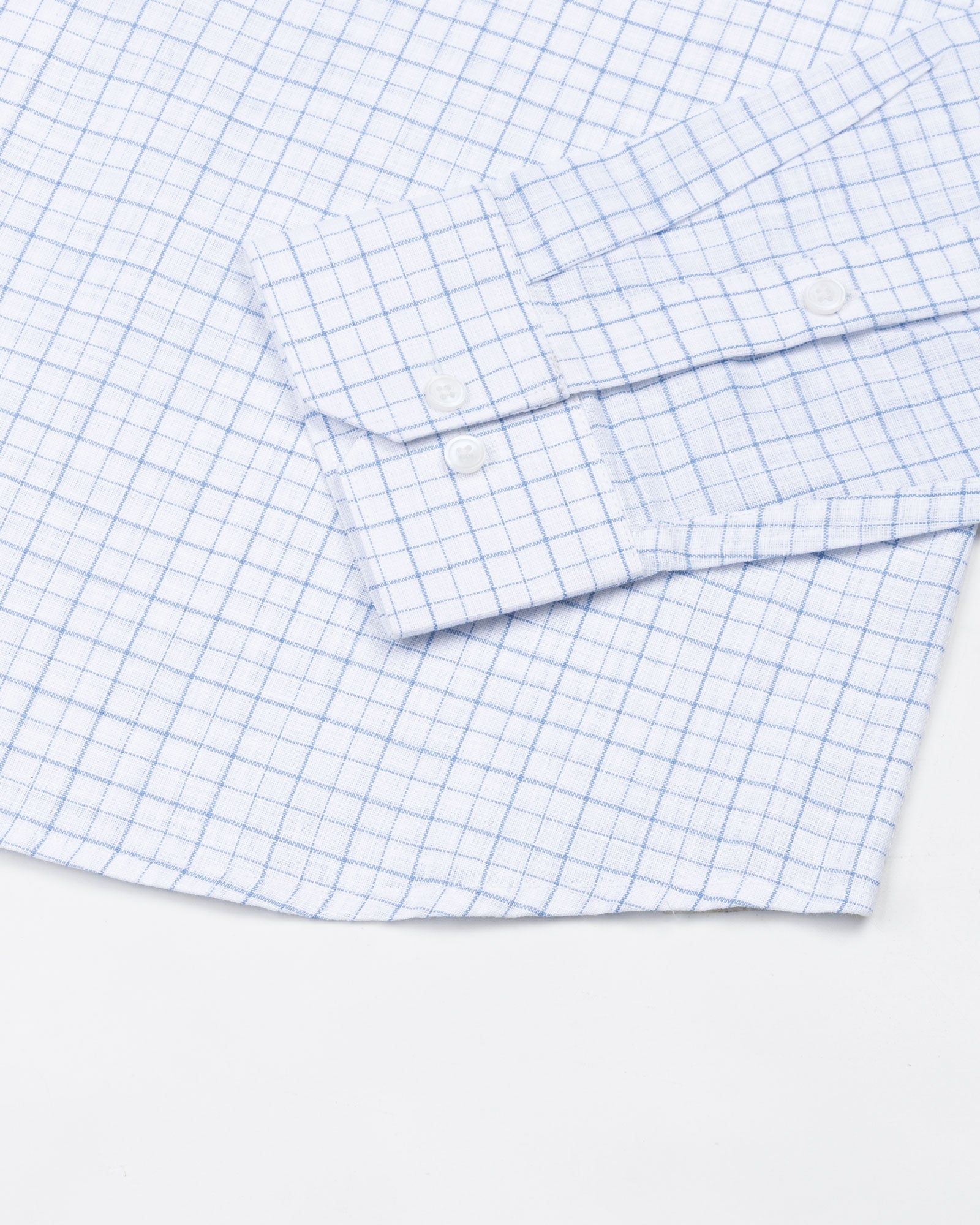 Opal Grid Blue Check Button Down Linen Shirt - John Ellies