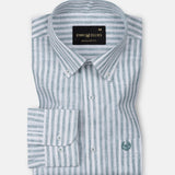 Karsen Green Strips Button Down Linen Shirt - John Ellies