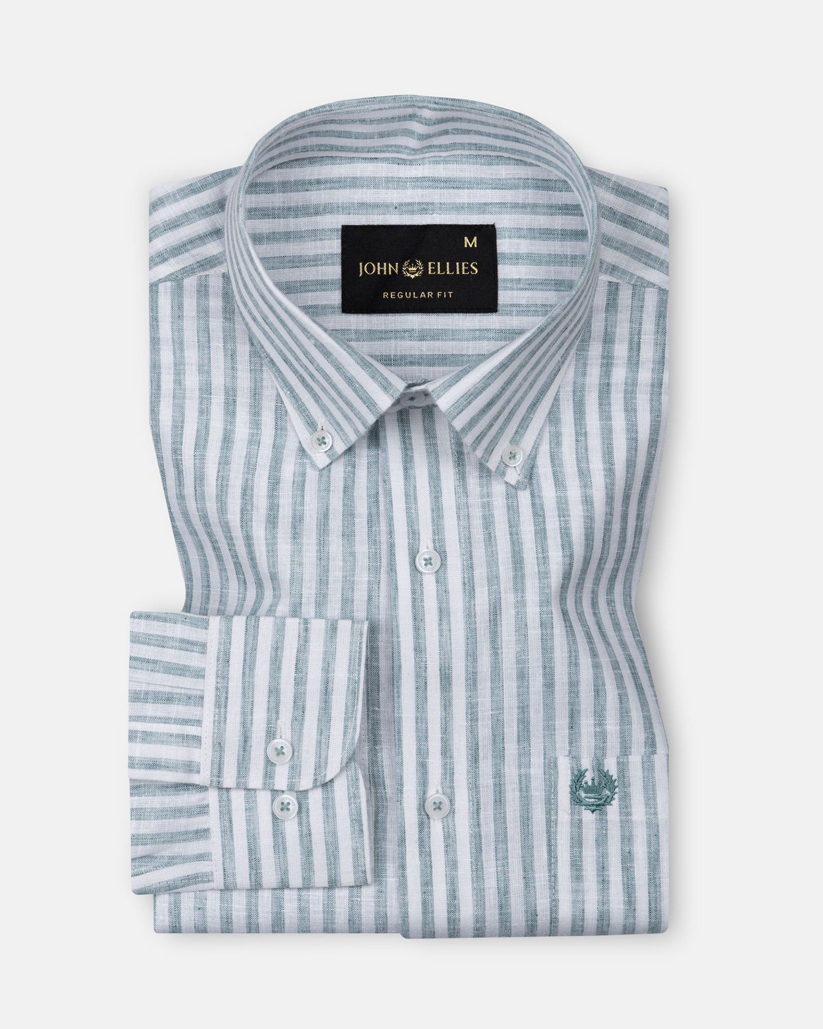 Karsen Green Strips Button Down Linen Shirt - John Ellies