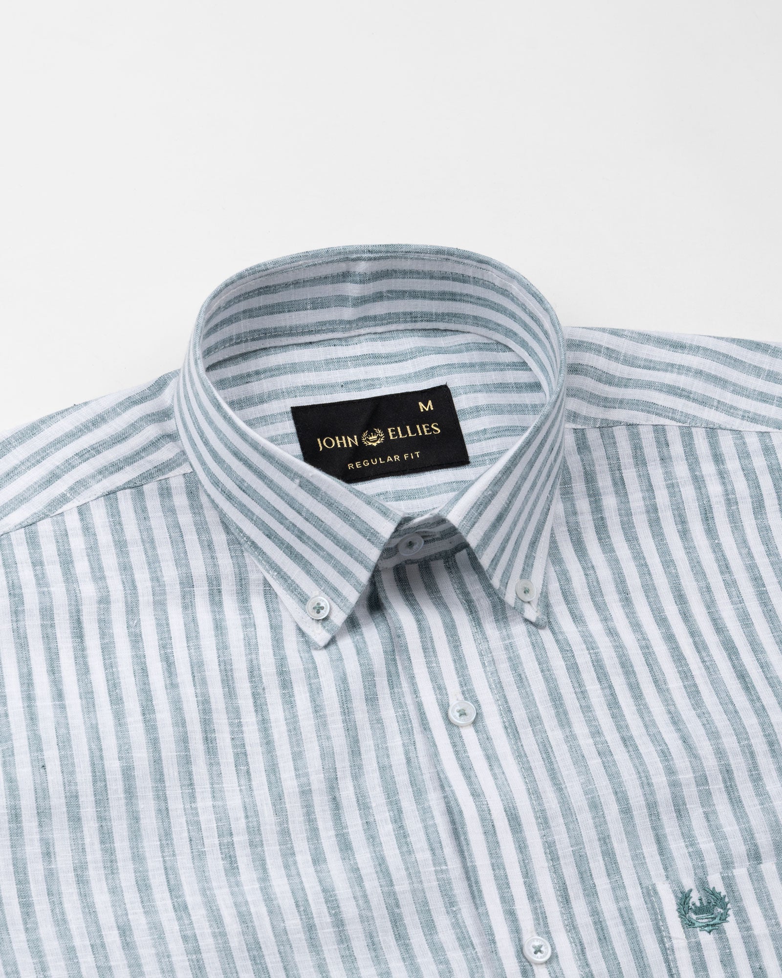 Karsen Green Strips Button Down Linen Shirt - John Ellies