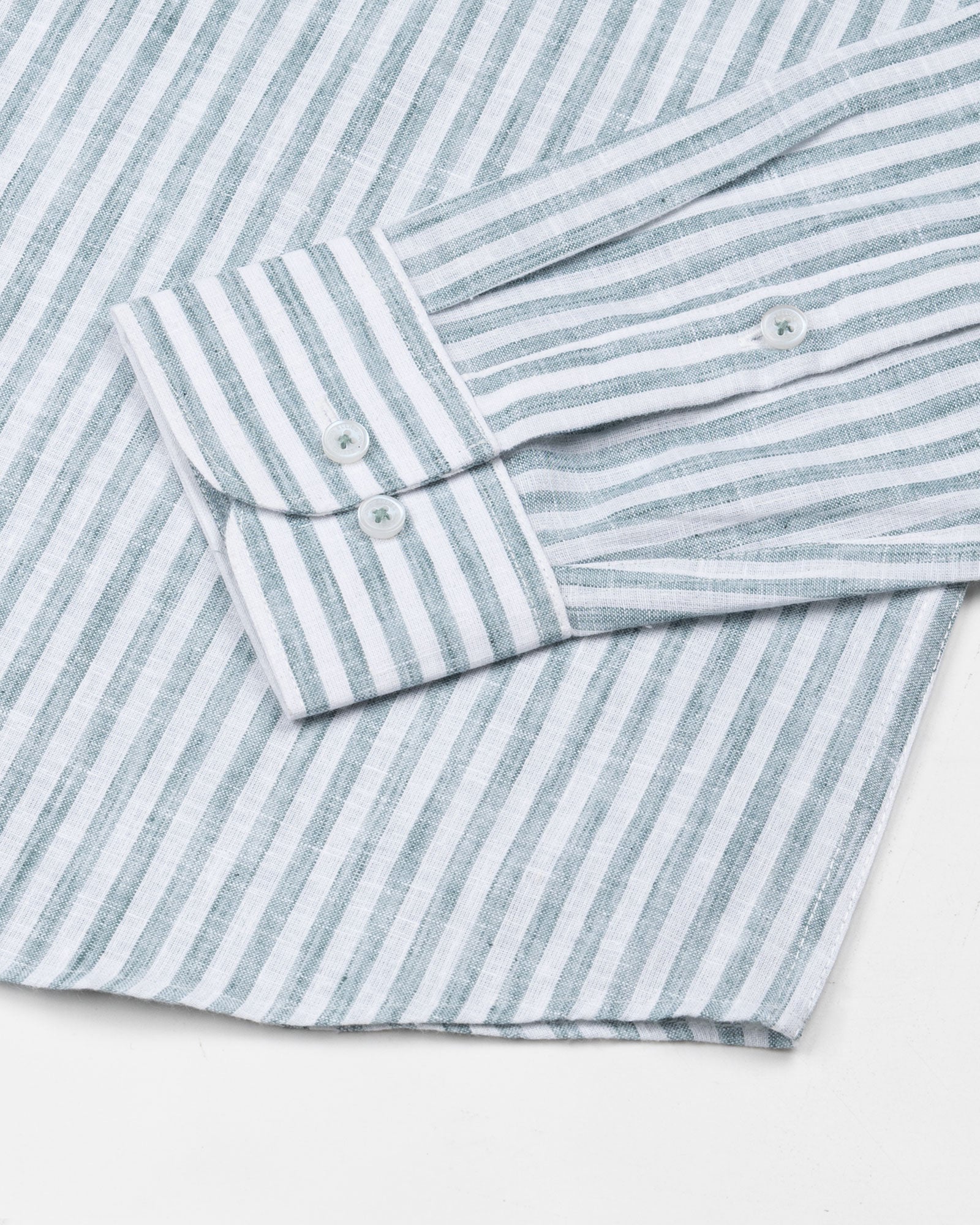 Karsen Green Strips Button Down Linen Shirt - John Ellies