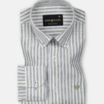 Karsen Olive Strips Button Down Linen Shirt - John Ellies