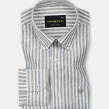 Karsen Olive Strips Button Down Linen Shirt - John Ellies
