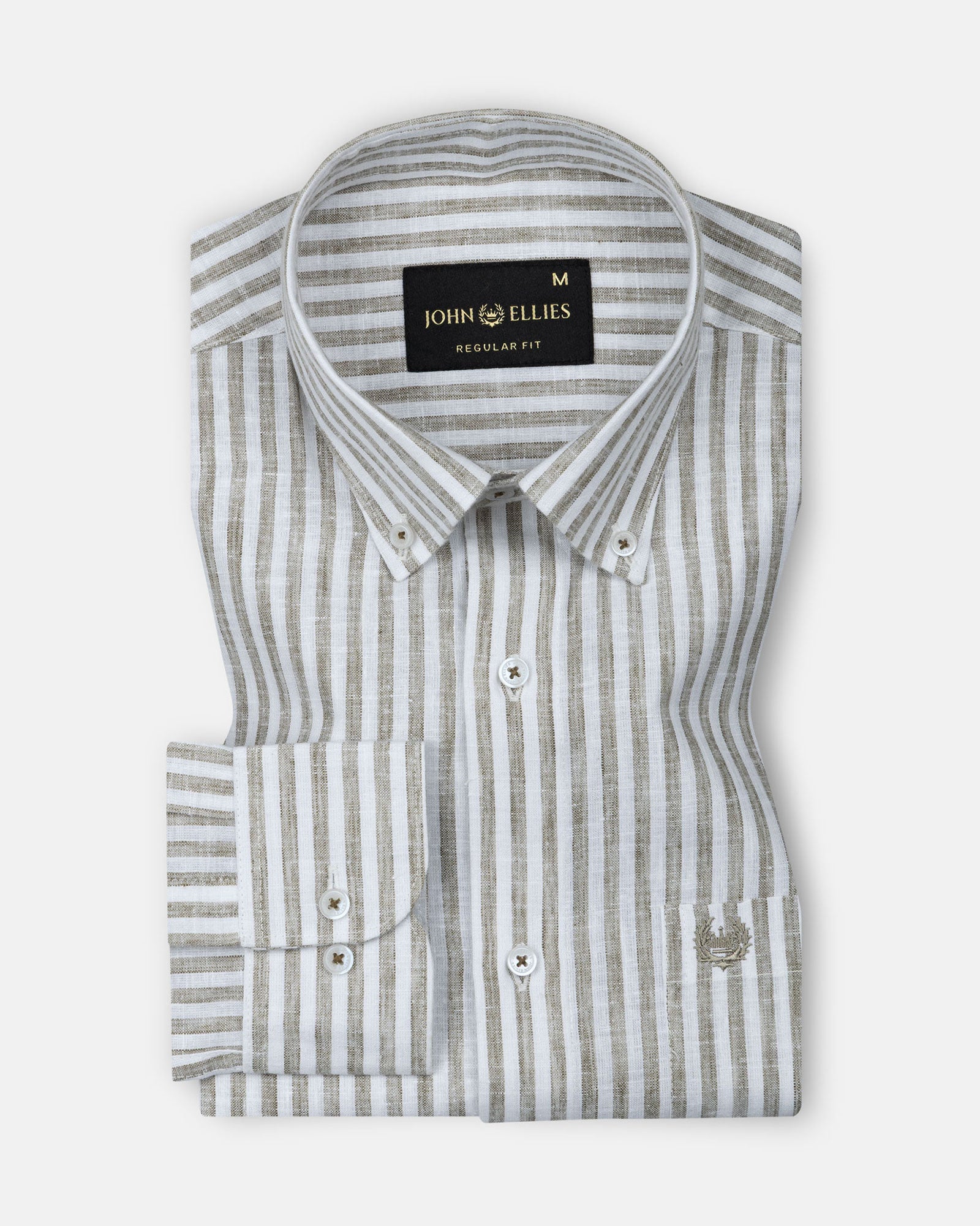 Karsen Olive Strips Button Down Linen Shirt - John Ellies