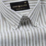 Karsen Olive Strips Button Down Linen Shirt - John Ellies