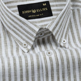 Karsen Olive Strips Button Down Linen Shirt - John Ellies