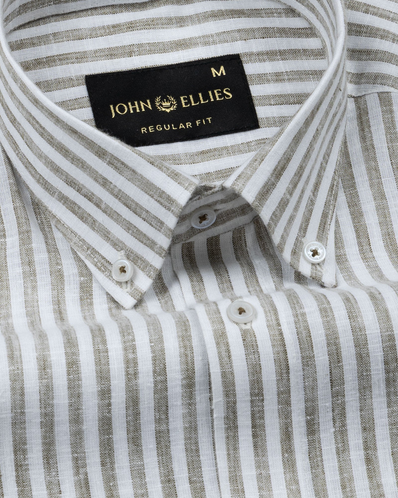 Karsen Olive Strips Button Down Linen Shirt - John Ellies