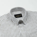 Karsen Olive Strips Button Down Linen Shirt - John Ellies