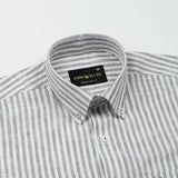 Karsen Olive Strips Button Down Linen Shirt - John Ellies