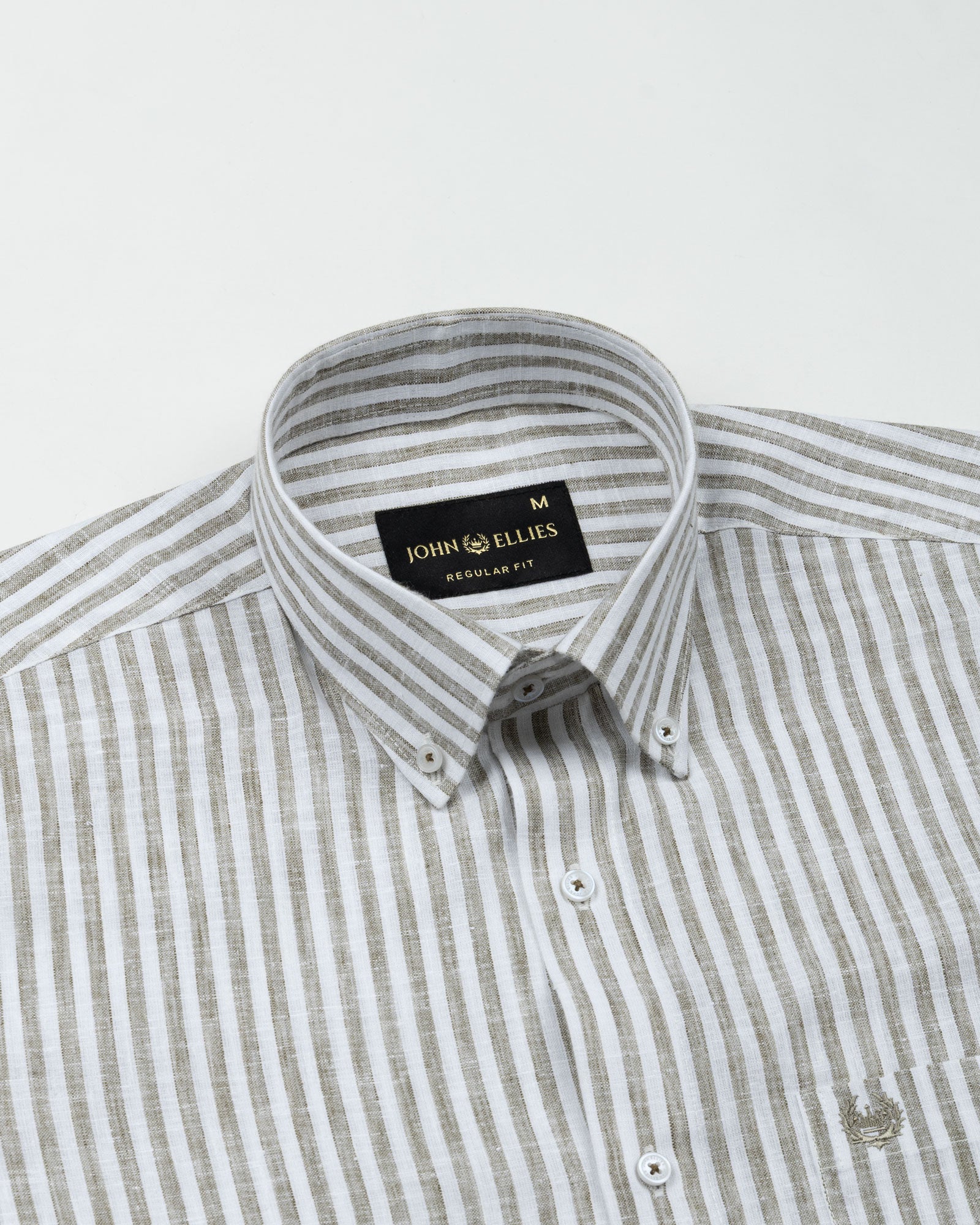 Karsen Olive Strips Button Down Linen Shirt - John Ellies