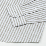 Karsen Olive Strips Button Down Linen Shirt - John Ellies