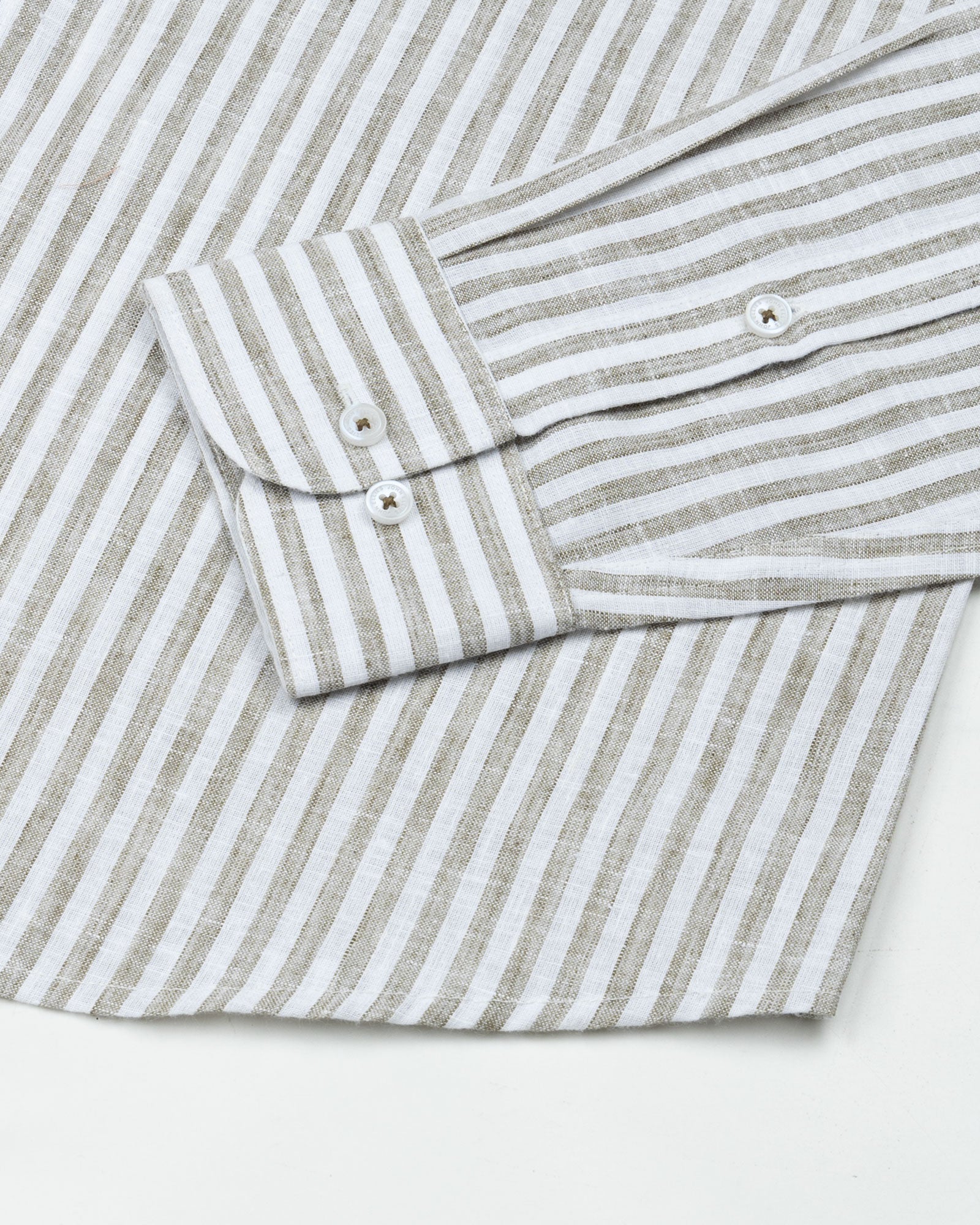 Karsen Olive Strips Button Down Linen Shirt - John Ellies