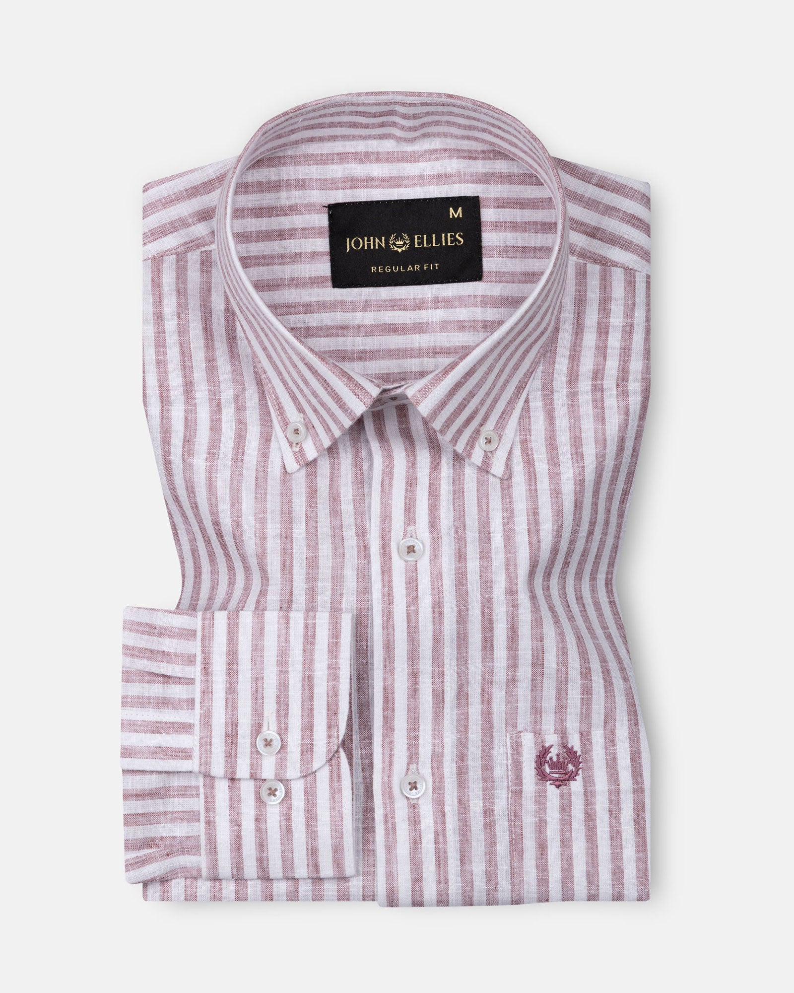 Karsen Maroon Strips Button Down Linen Shirt - John Ellies