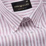 Karsen Maroon Strips Button Down Linen Shirt - John Ellies