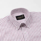 Karsen Maroon Strips Button Down Linen Shirt - John Ellies