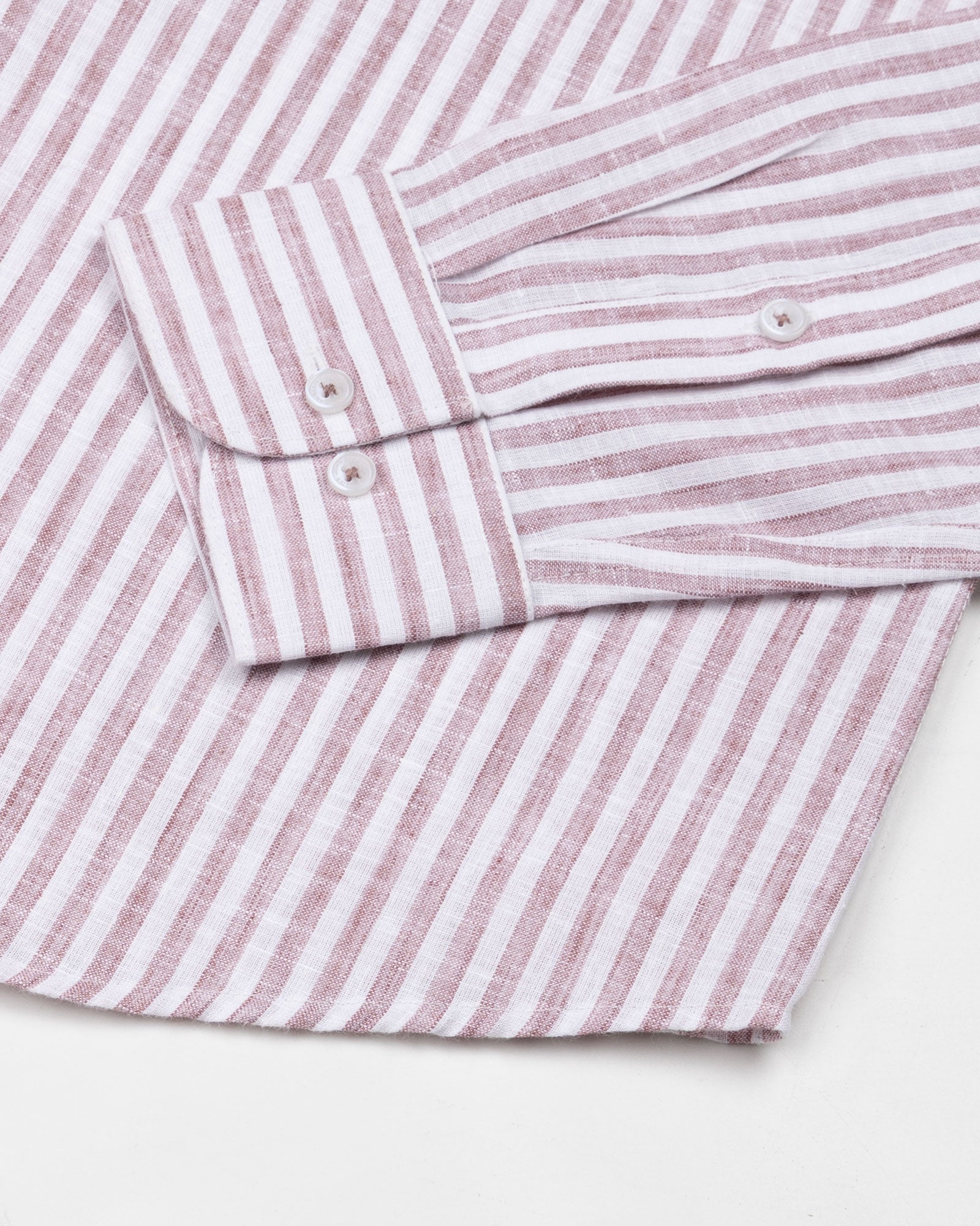 Karsen Maroon Strips Button Down Linen Shirt - John Ellies