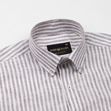Karsen Brown Strips Button Down Linen Shirt - John Ellies