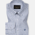 Karsen Navy Blue Strips Button Down Linen Shirt - John Ellies