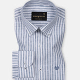 Karsen Navy Blue Strips Button Down Linen Shirt - John Ellies