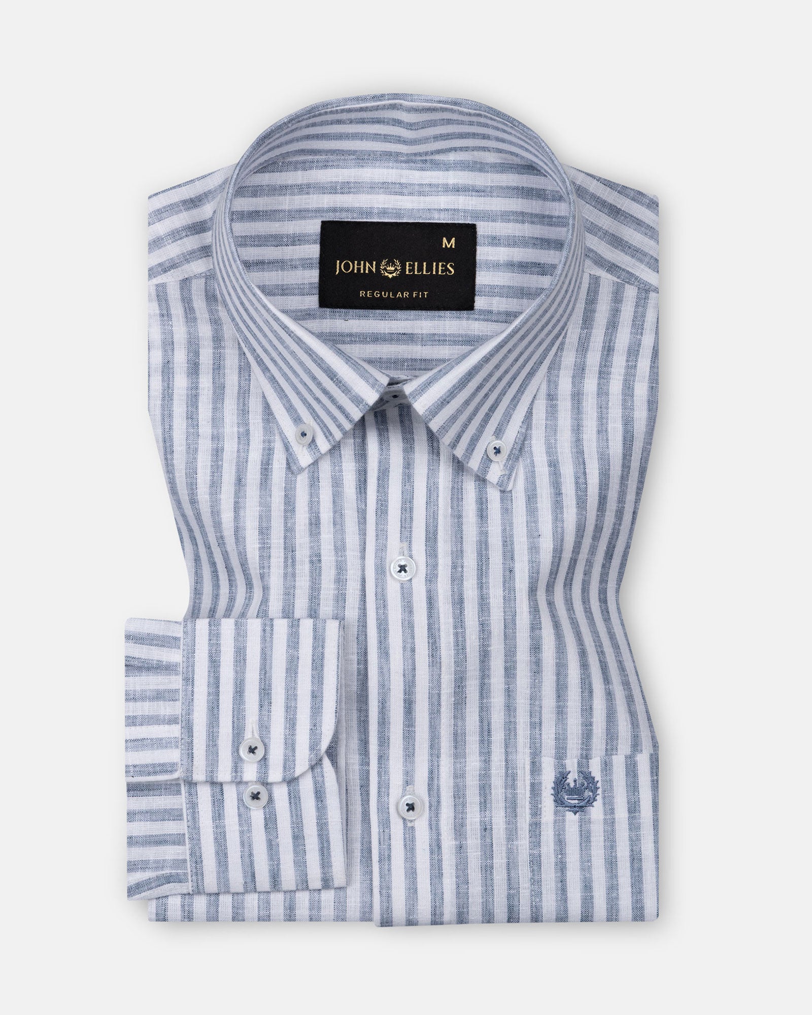 Karsen Navy Blue Strips Button Down Linen Shirt - John Ellies