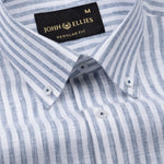 Karsen Navy Blue Strips Button Down Linen Shirt - John Ellies
