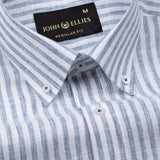 Karsen Navy Blue Strips Button Down Linen Shirt - John Ellies