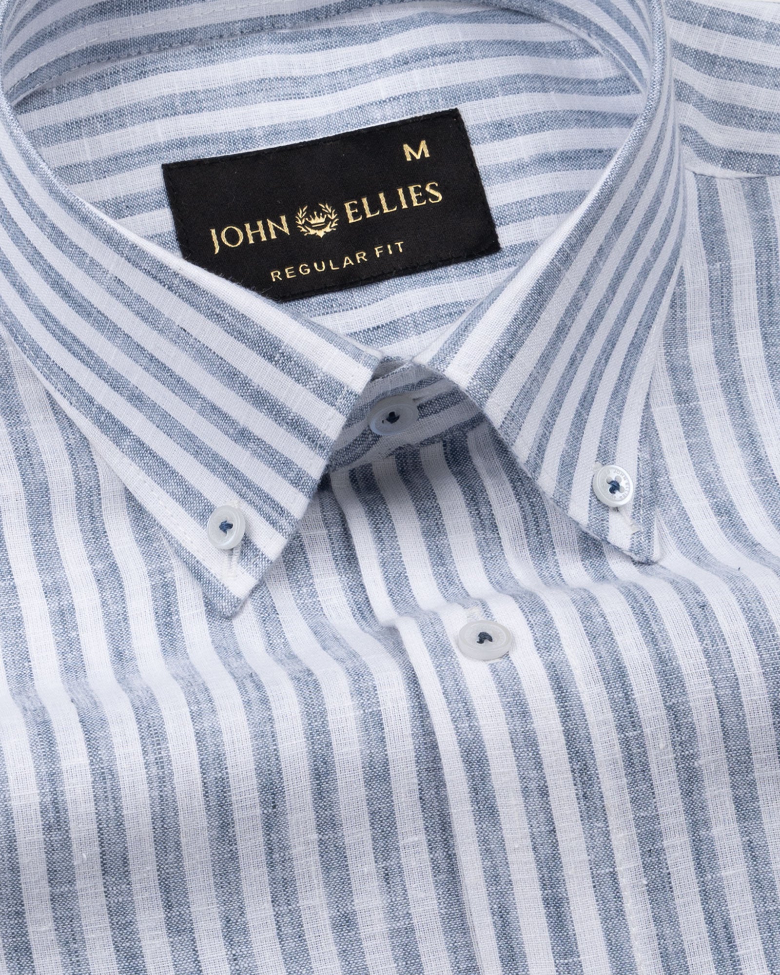Karsen Navy Blue Strips Button Down Linen Shirt - John Ellies