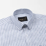 Karsen Navy Blue Strips Button Down Linen Shirt - John Ellies