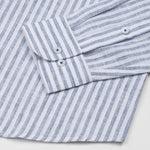 Karsen Navy Blue Strips Button Down Linen Shirt - John Ellies
