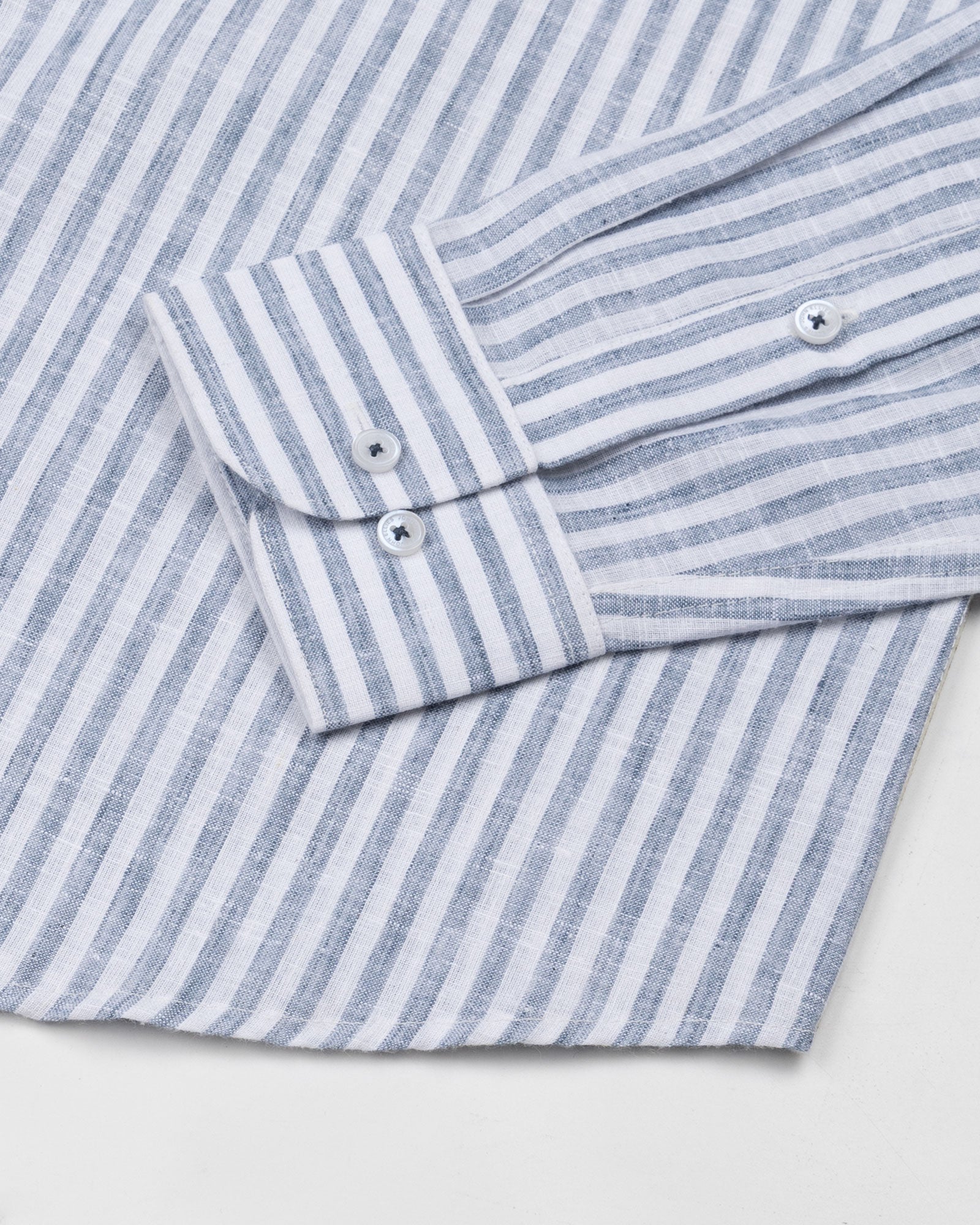 Karsen Navy Blue Strips Button Down Linen Shirt - John Ellies