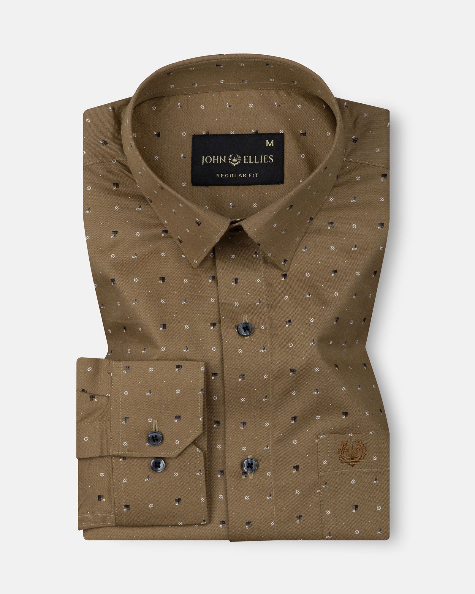 Nirat Khaki Cotton Printed Shirt - John Ellies