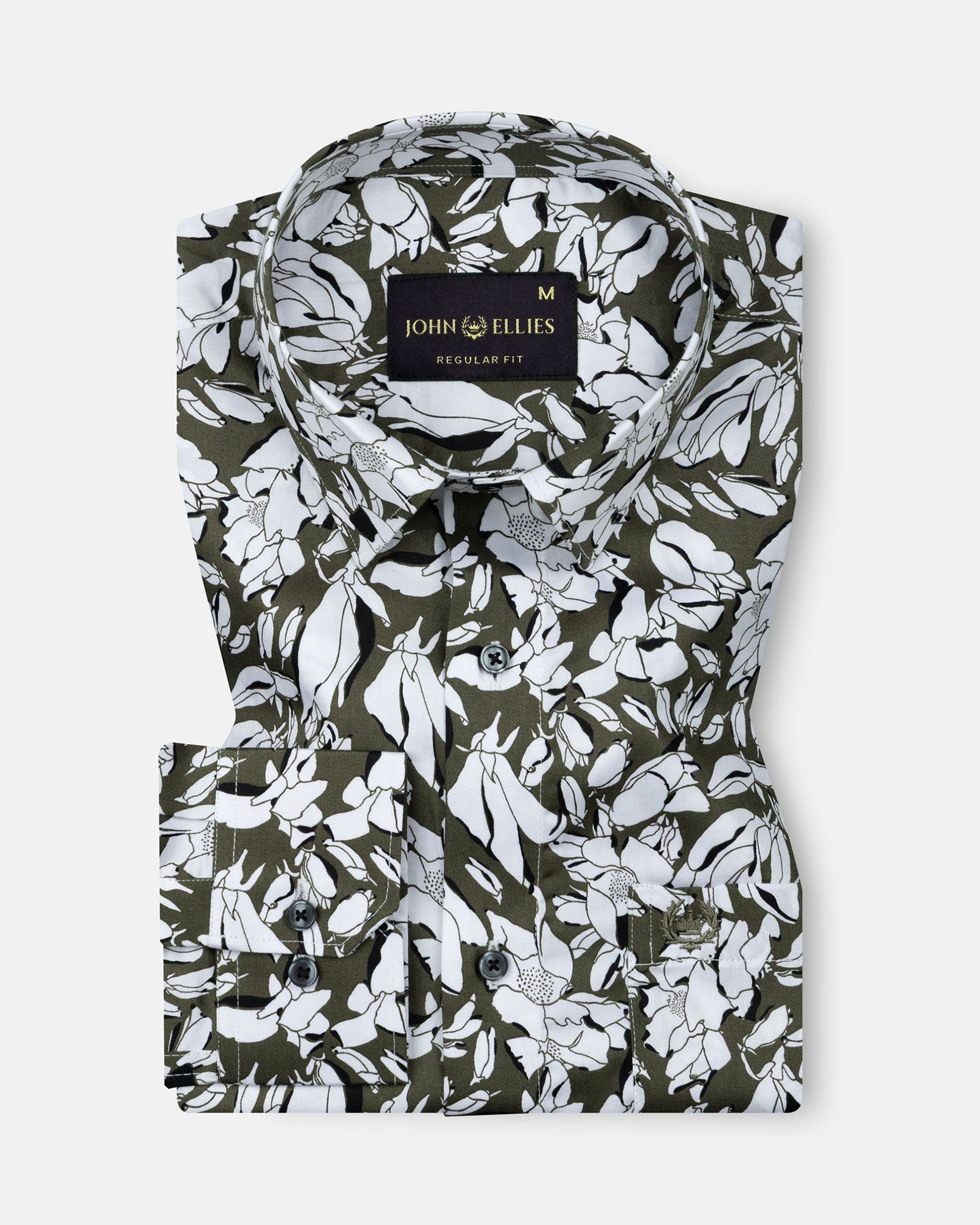 Nirat Olive With White Cotton Printed Shirt - John Ellies