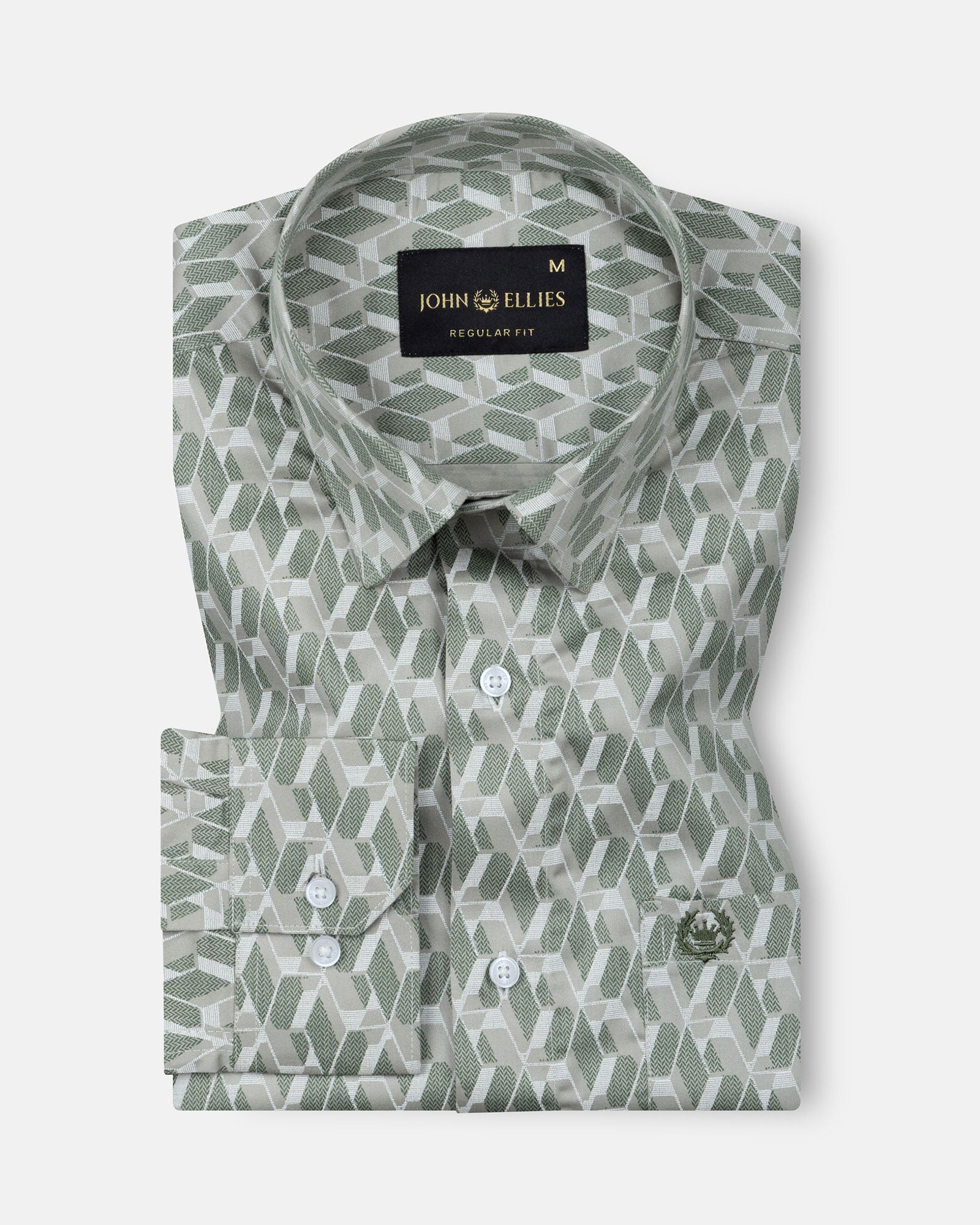 Nirat Dusty Olive Cotton Printed Shirt - John Ellies